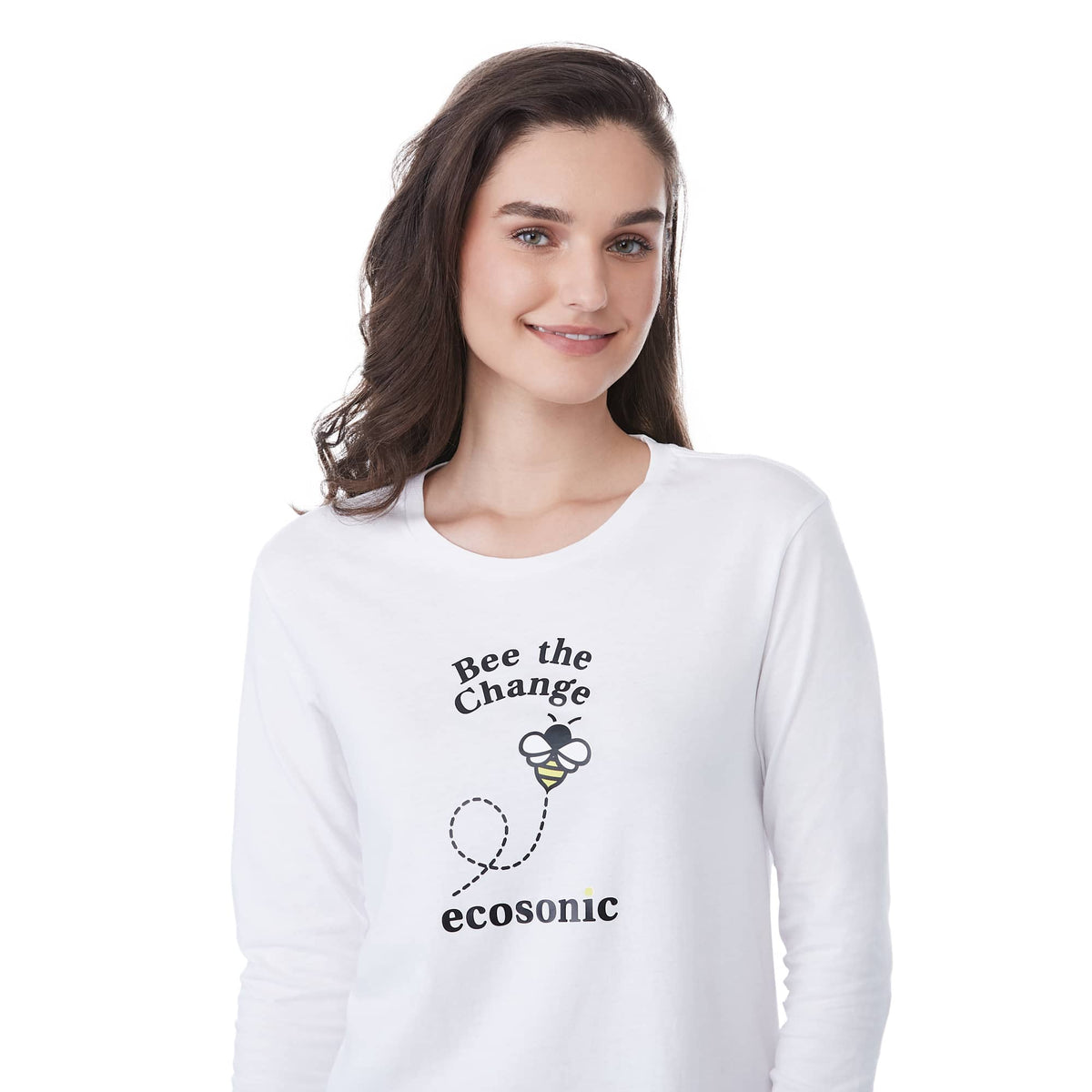 tentree Long Sleeve Tee in Fairtrade Organic Cotton for Women Transfer - ten White - Front On Model