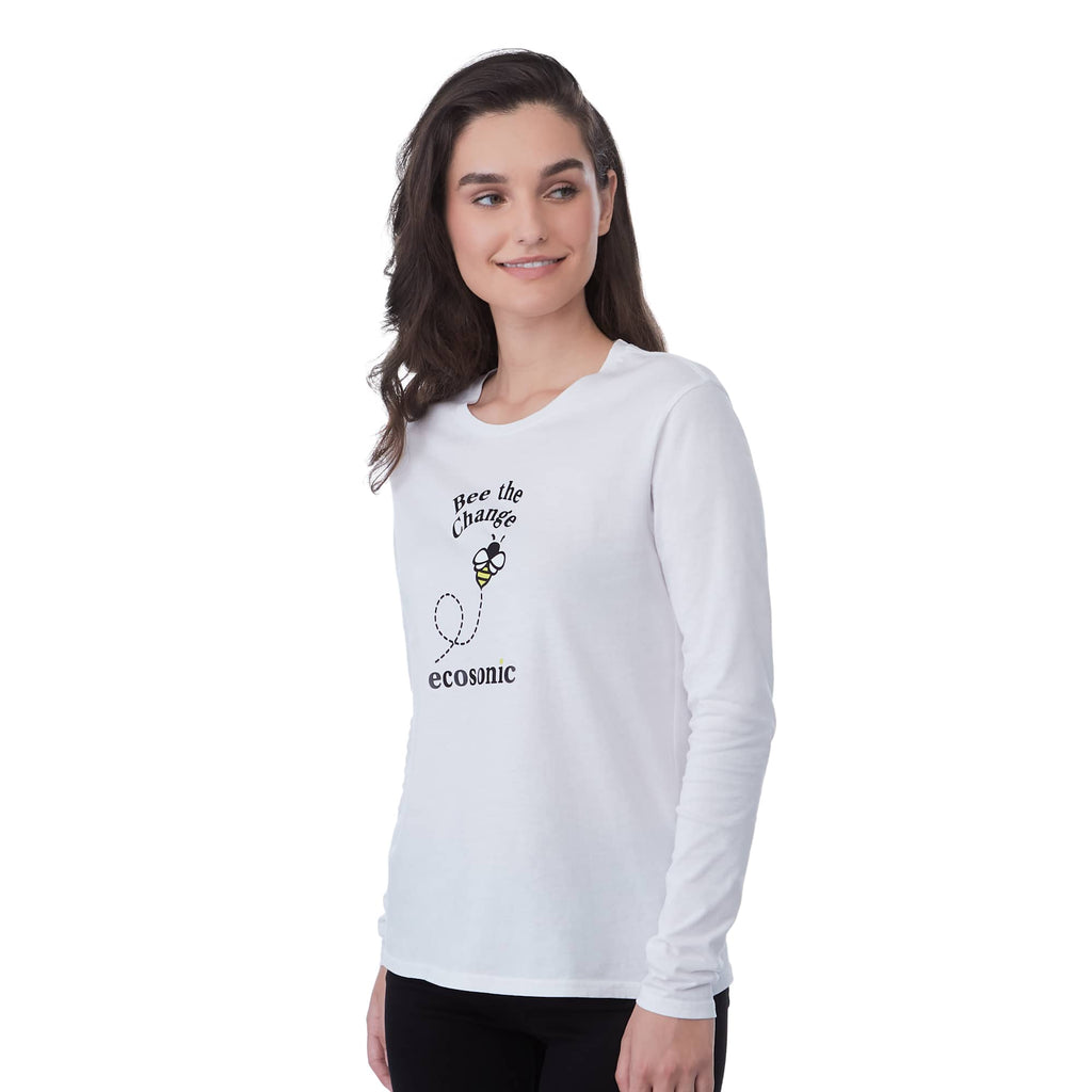 tentree Long Sleeve Tee in Fairtrade Organic Cotton for Women Transfer - ten White - Left Angle On Model