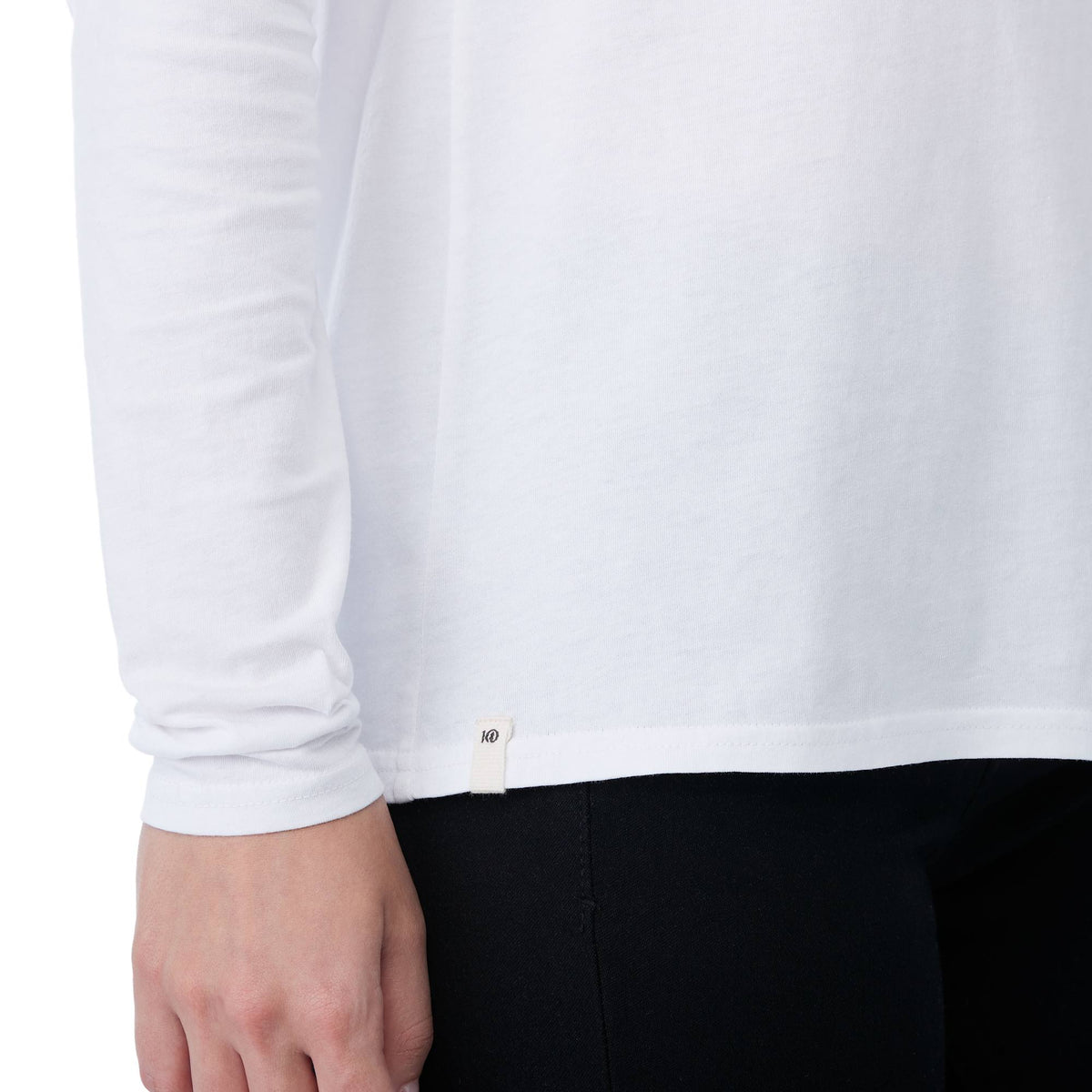 tentree Long Sleeve Tee in Fairtrade Organic Cotton for Women Transfer - ten White - Right Angle On Model