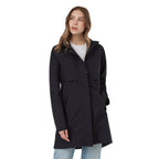 tentree Nimbus Long Waterproof Rain Jacket for Women Embroidery - ten Meteorite Black - Front On Model 3