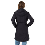 tentree Nimbus Long Waterproof Rain Jacket for Women Transfer - ten Meteorite Black - Back On Model