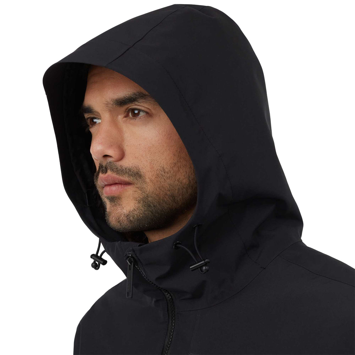 tentree Nimbus Waterproof Rain Jacket for Men Transfer - ten Meteorite Black - Left Angle On Model