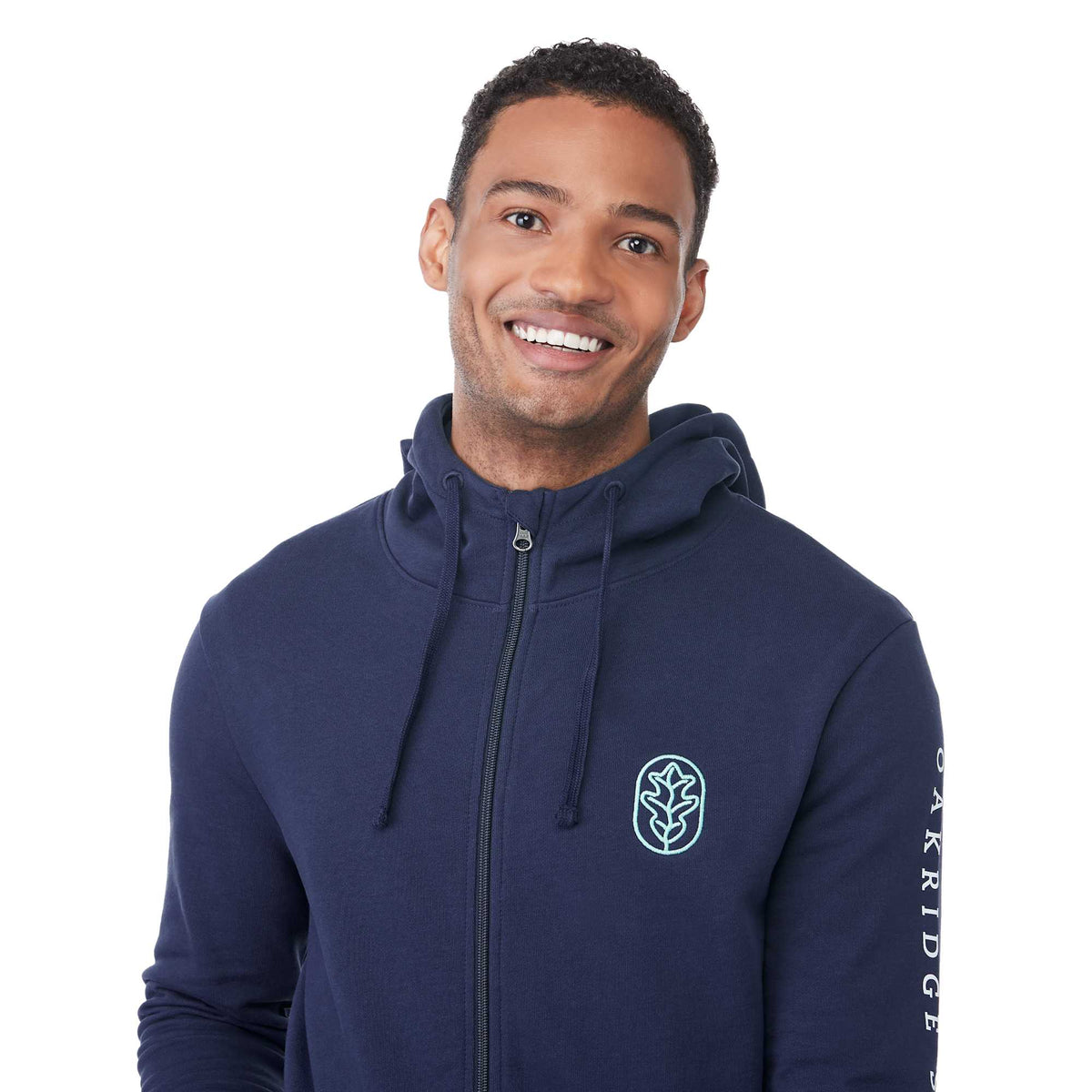 Tentree Organic Cotton Full Zip Hoodie for Men Embroidery - ten Dress Blue - Front On Model 2