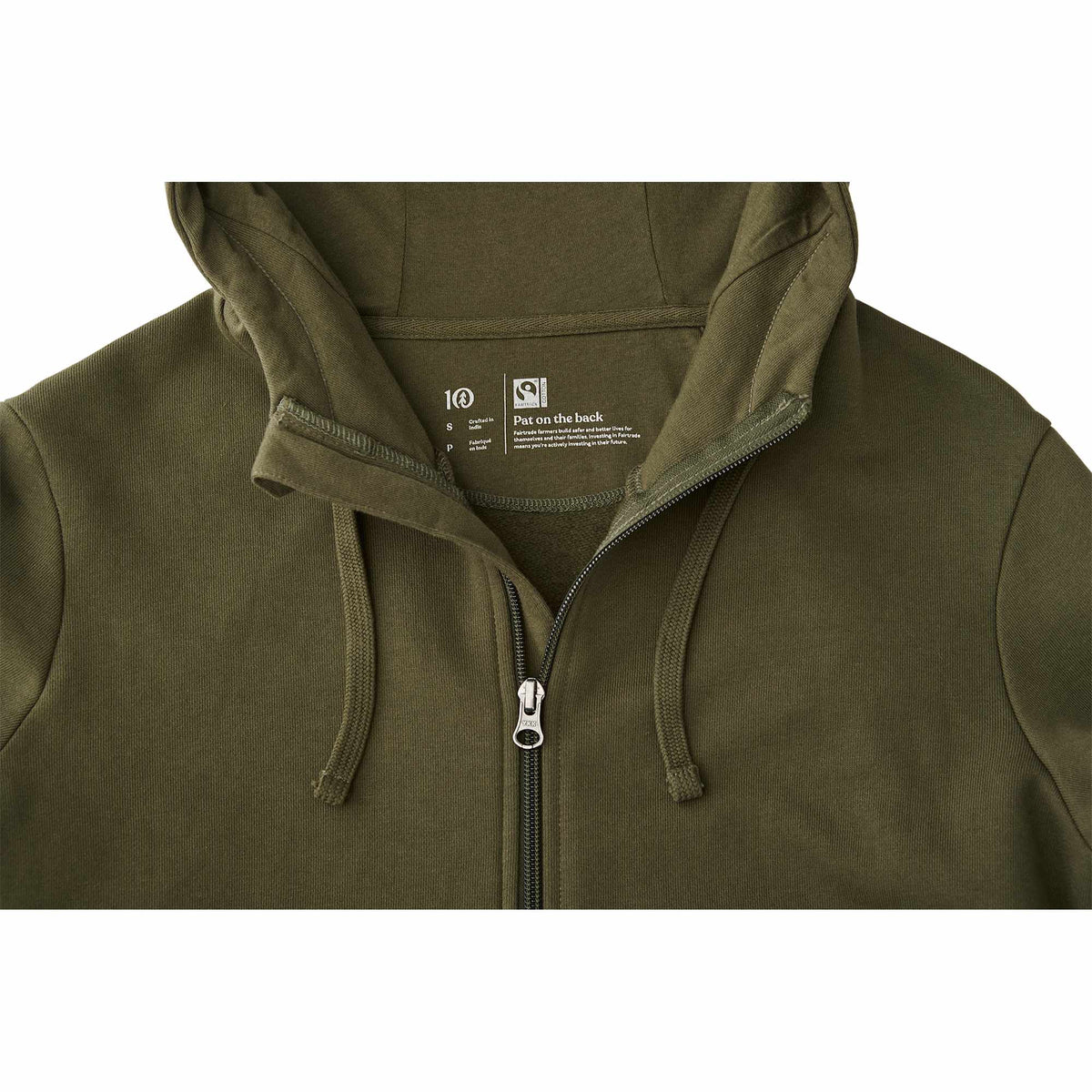 Tentree Organic Cotton Full Zip Hoodie for Men Embroidery - ten Olive Night Green - Detail