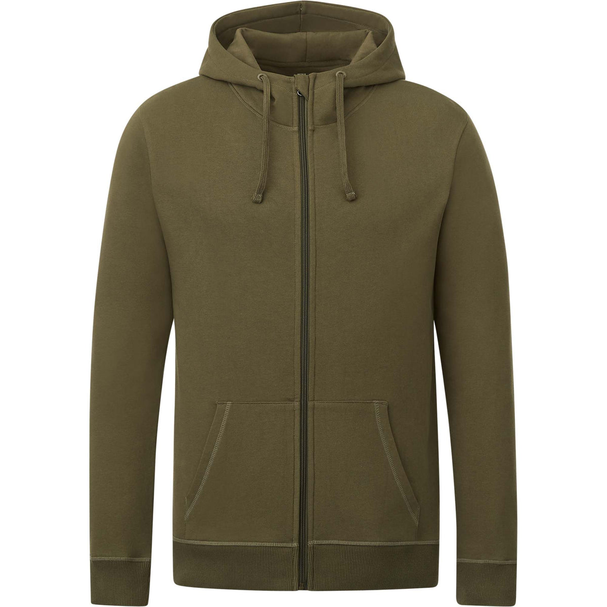 Tentree Organic Cotton Full Zip Hoodie for Men Embroidery - ten Olive Night Green - Front
