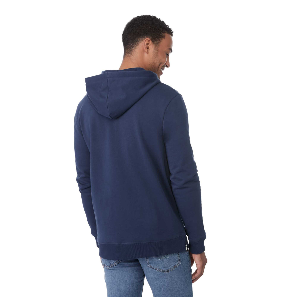 Tentree Organic Cotton Full Zip Hoodie for Men Transfer - ten Dress Blue - Back On Model
