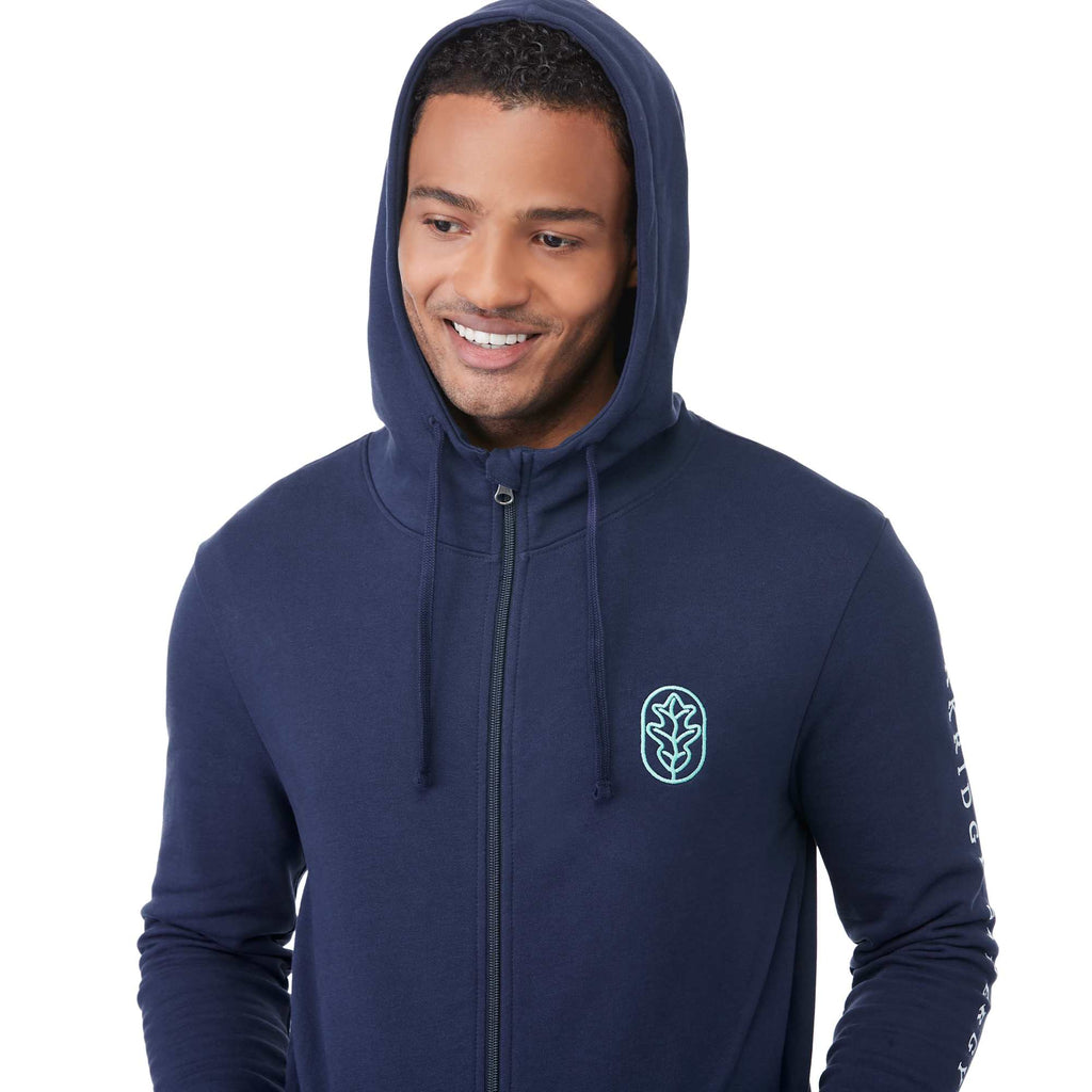 Tentree Organic Cotton Full Zip Hoodie for Men Transfer - ten Dress Blue - Front On Model