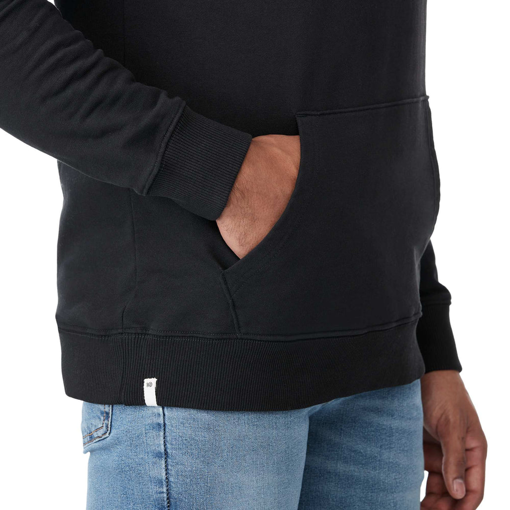 Tentree Organic Cotton Pullover Hoodie for Men Embroidery - ten Meteorite Black - Left Angle On Model