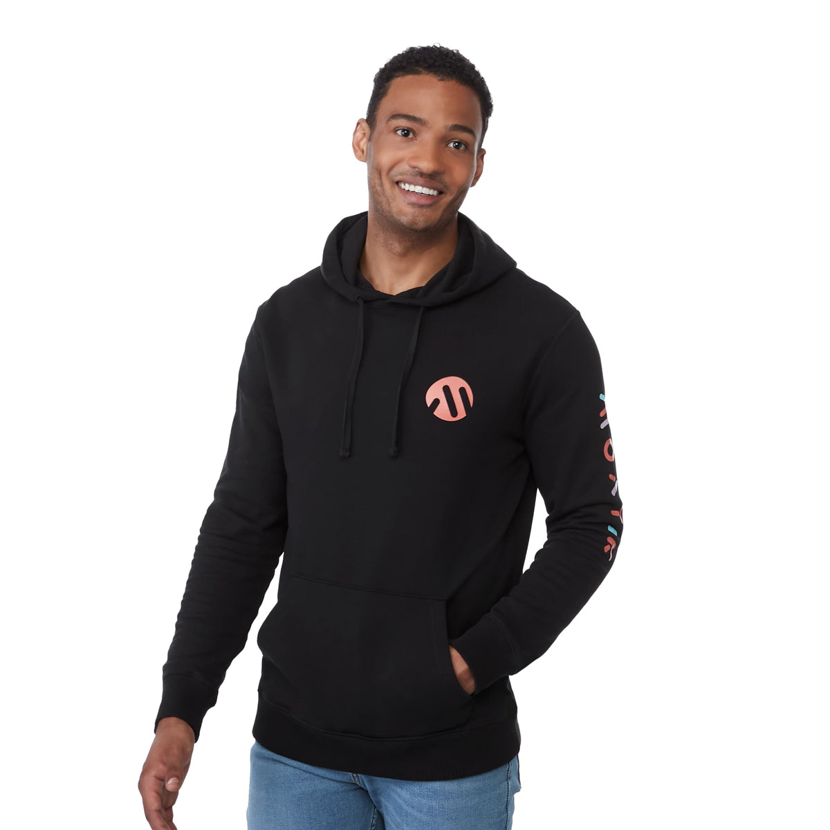 Tentree Organic Cotton Pullover Hoodie for Men Transfer - ten Meteorite Black - Front On Model 2