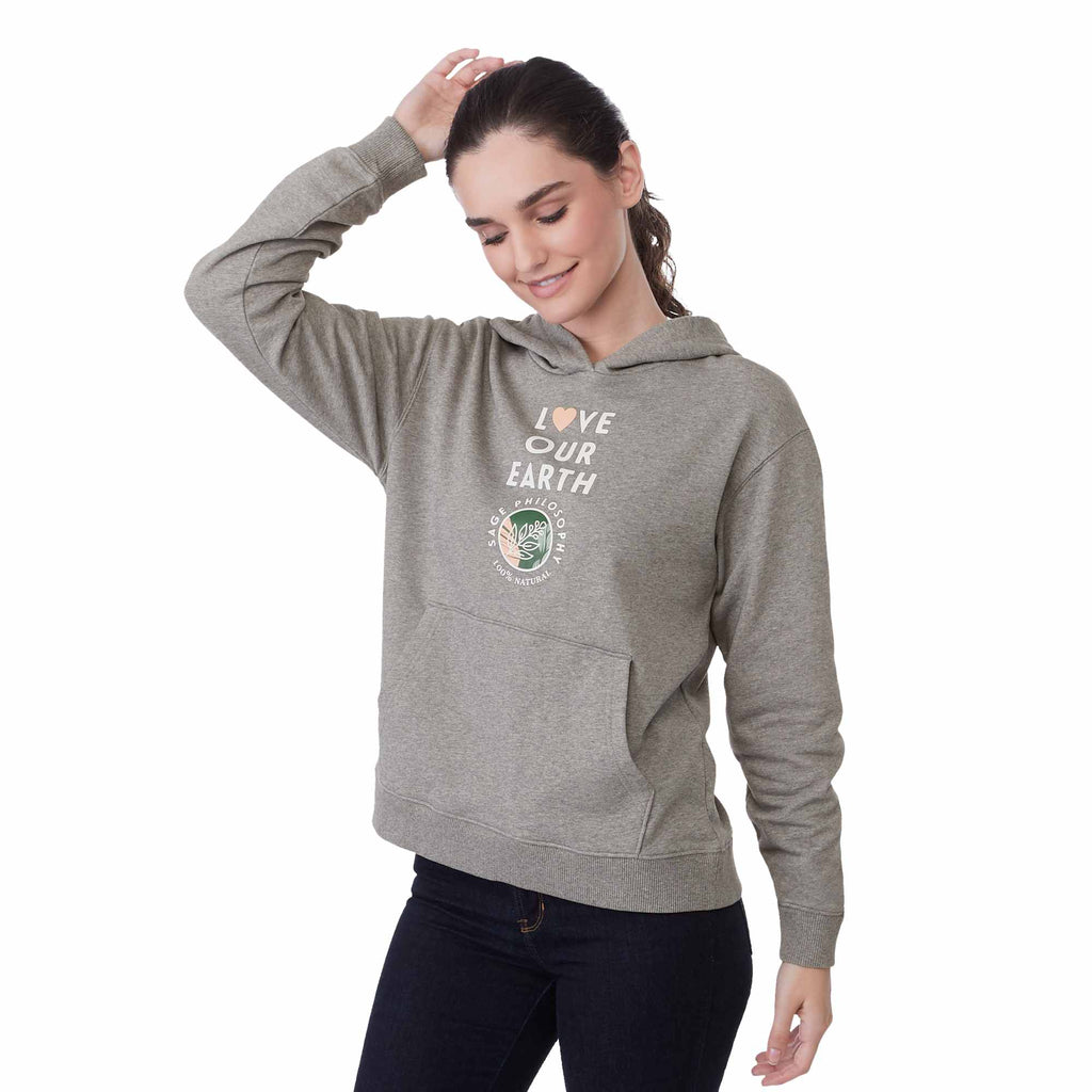 Tentree Organic Cotton Pullover Hoodie for Women Transfer - ten Heather Grey - Left Angle On Model