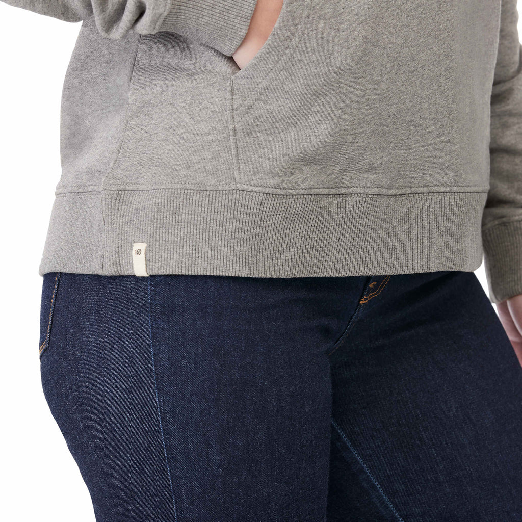 Tentree Organic Cotton Pullover Hoodie for Women Transfer - ten Heather Grey - Right Angle On Model