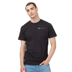 tentree Short Sleeve Tee in Fairtrade Organic Cotton for Men Embroidery - ten Meteorite Black - On Model Front