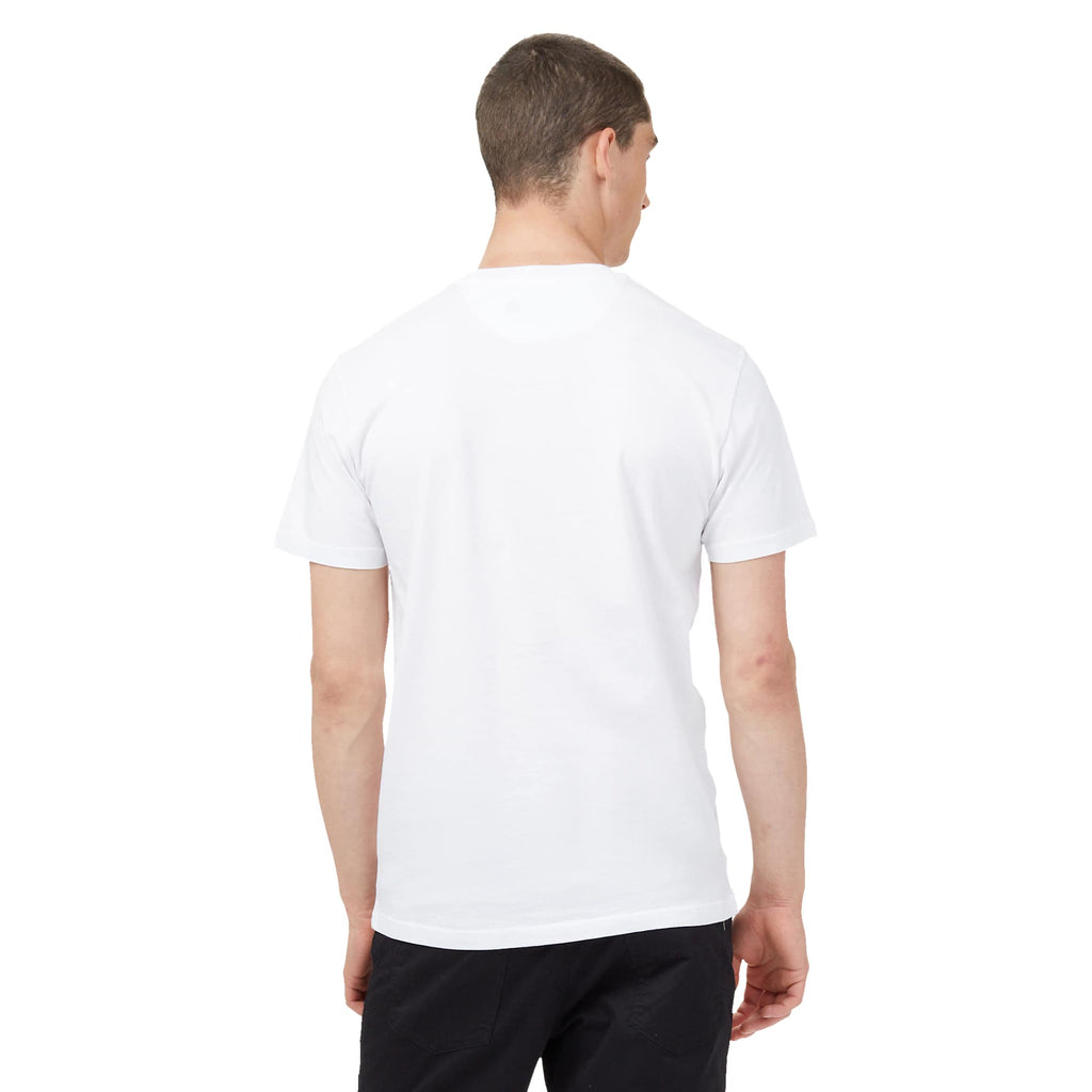 tentree Short Sleeve Tee in Fairtrade Organic Cotton for Men Embroidery - ten White - On Model Back