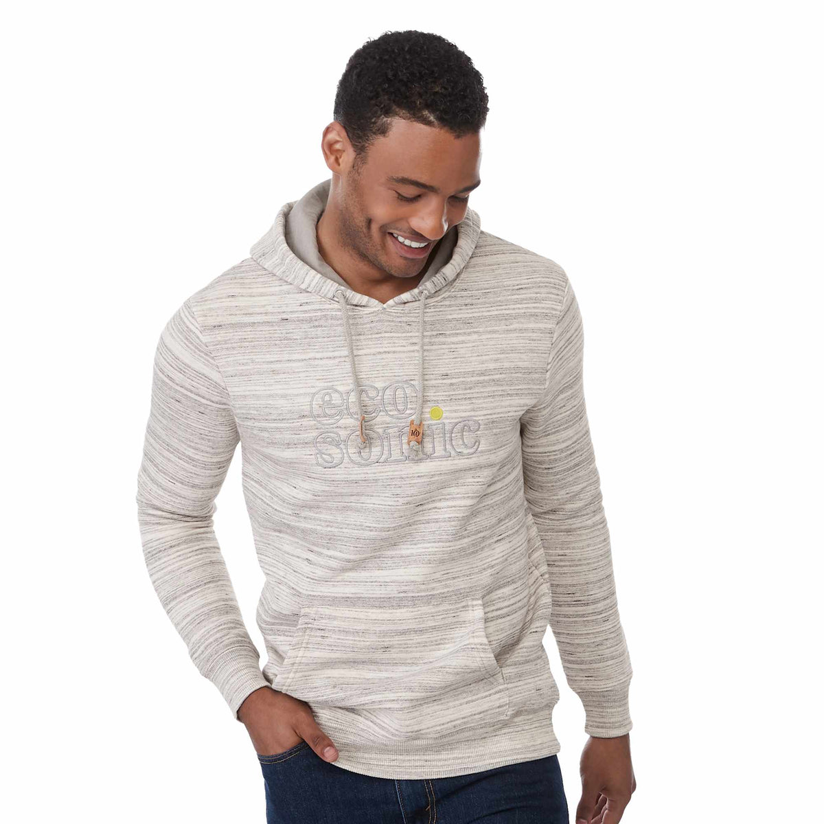 Tentree Space Dye Fleece Hoodie for Men Embroidery - ten Hi Rise Grey Space Dye - Front On Model 2