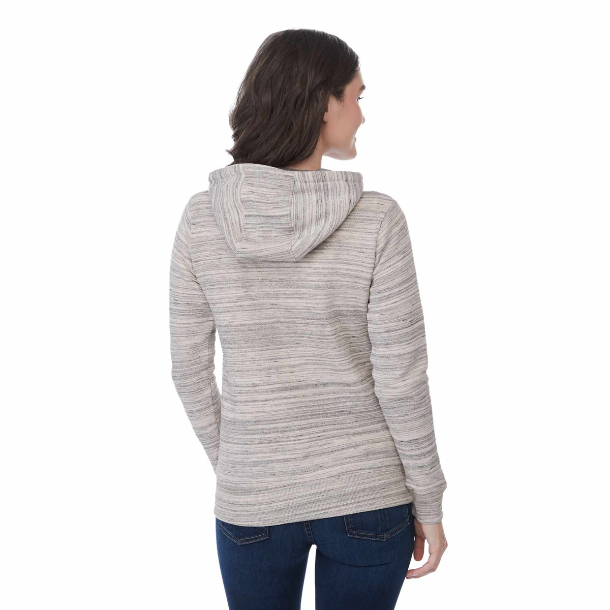 Tentree Space Dye Full Zip Fleece Hoodie for Women Transfer - ten Hi Rise Grey Space Dye - Back On Model