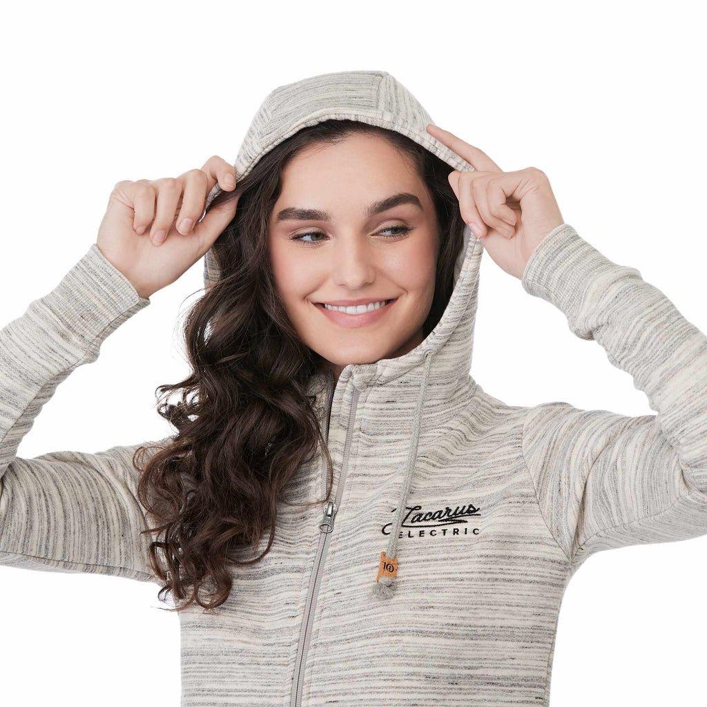 Tentree Space Dye Full Zip Fleece Hoodie for Women Transfer - ten Hi Rise Grey Space Dye - Front On Model 2