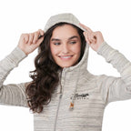Tentree Space Dye Full Zip Fleece Hoodie for Women Transfer - ten Hi Rise Grey Space Dye - Front On Model 2