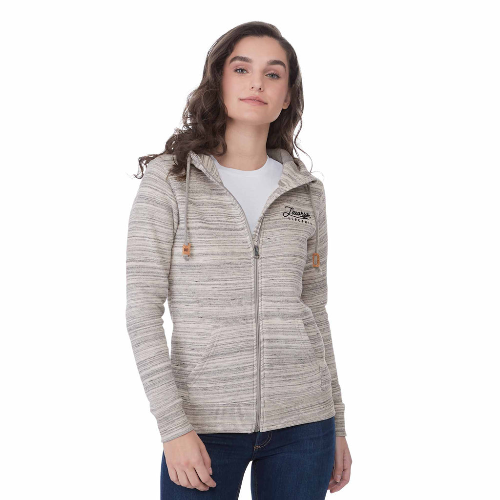 Tentree Space Dye Full Zip Fleece Hoodie for Women Transfer - ten Hi Rise Grey Space Dye - Front On Model 3