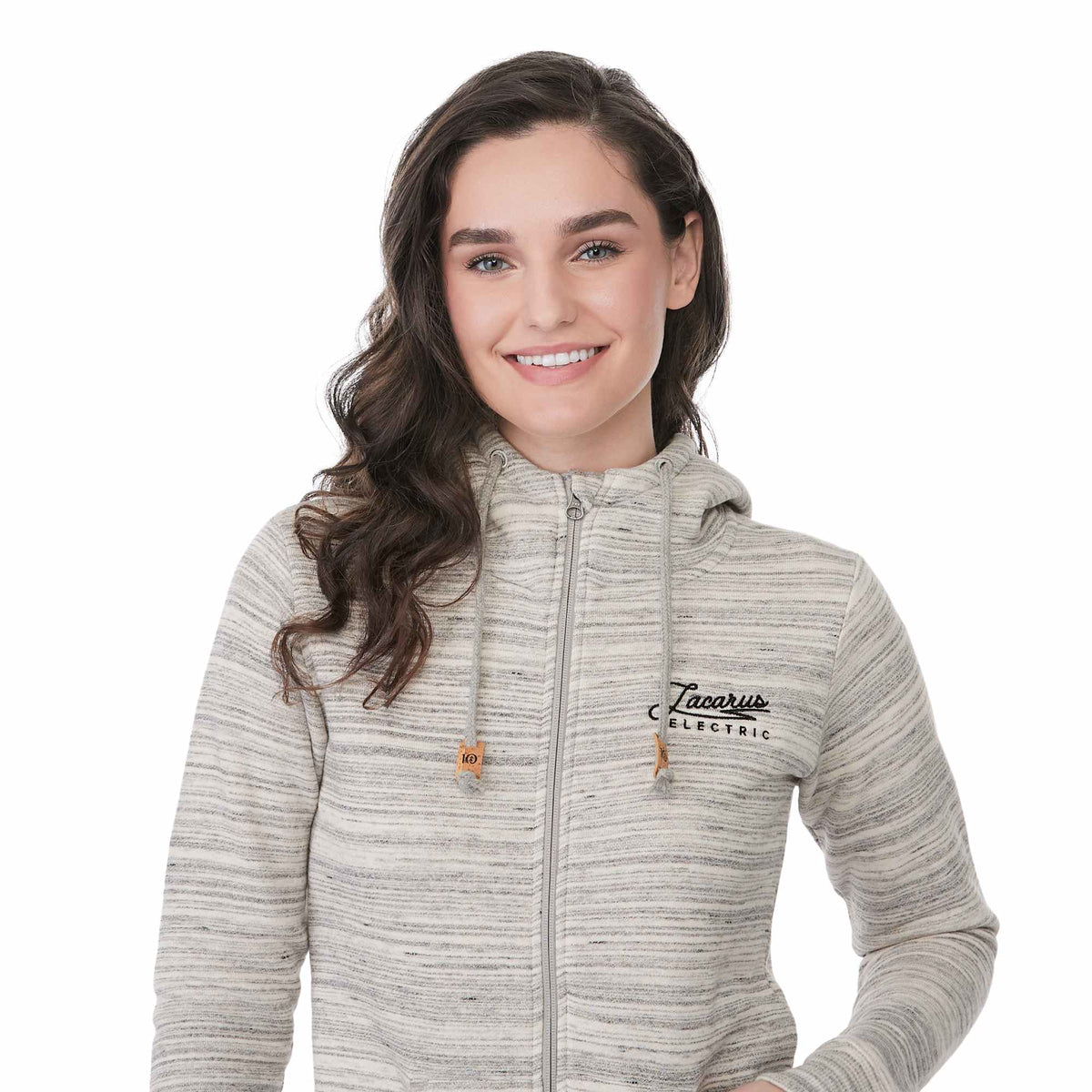 Tentree Space Dye Full Zip Fleece Hoodie for Women Transfer - ten Hi Rise Grey Space Dye - Front On Model