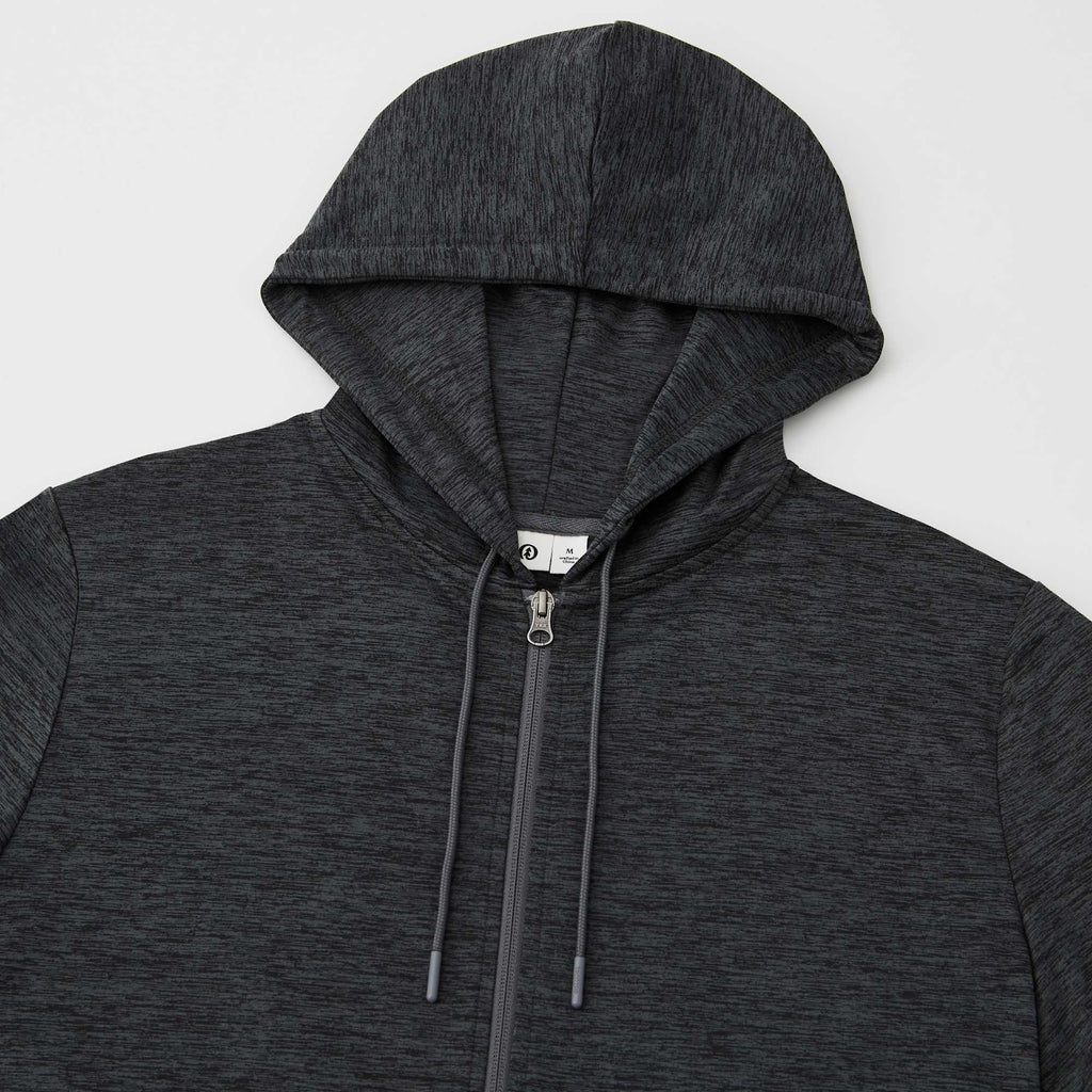 Tentree Stretch Knit Full Zip Hoodie for Men Embroidery - ten Granite Grey Space Dye - Detail Hood