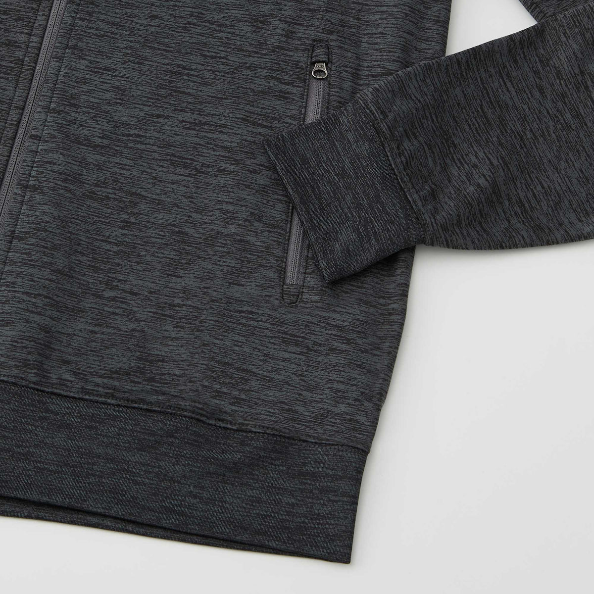 Tentree Stretch Knit Full Zip Hoodie for Men Transfer - ten Granite Grey Space Dye - Detail Hem