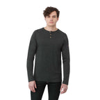 tentree TreeBlend Henley with Long Sleeves for Men Embroidery - ten Meteorite Black Heather - Front On Model