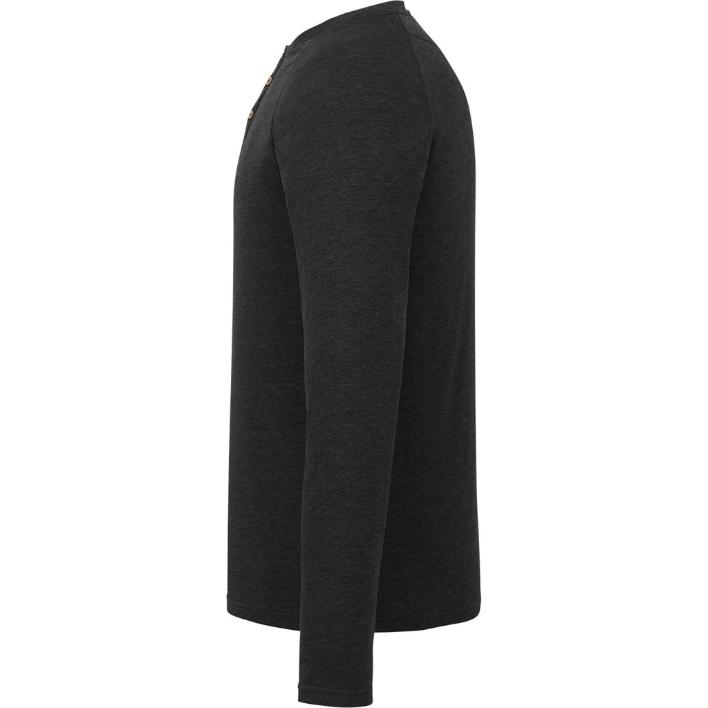 tentree TreeBlend Henley with Long Sleeves for Men Embroidery - ten Meteorite Black Heather - Left Side
