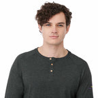 tentree TreeBlend Henley with Long Sleeves for Men Embroidery - ten Meteorite Black Heather - On Model