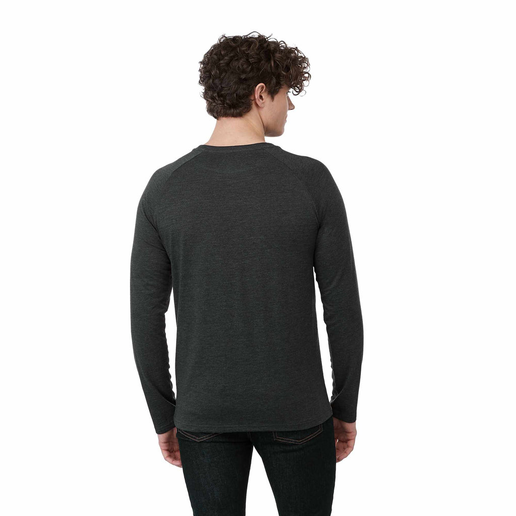 tentree TreeBlend Henley with Long Sleeves for Men Transfer - ten Meteorite Black Heather - Back On Model