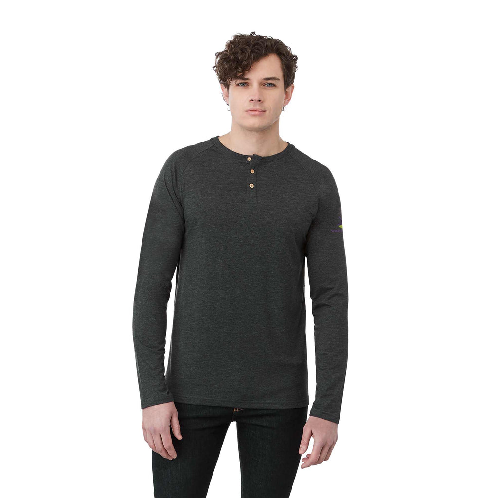 tentree TreeBlend Henley with Long Sleeves for Men Transfer - ten Meteorite Black Heather - Front On Model