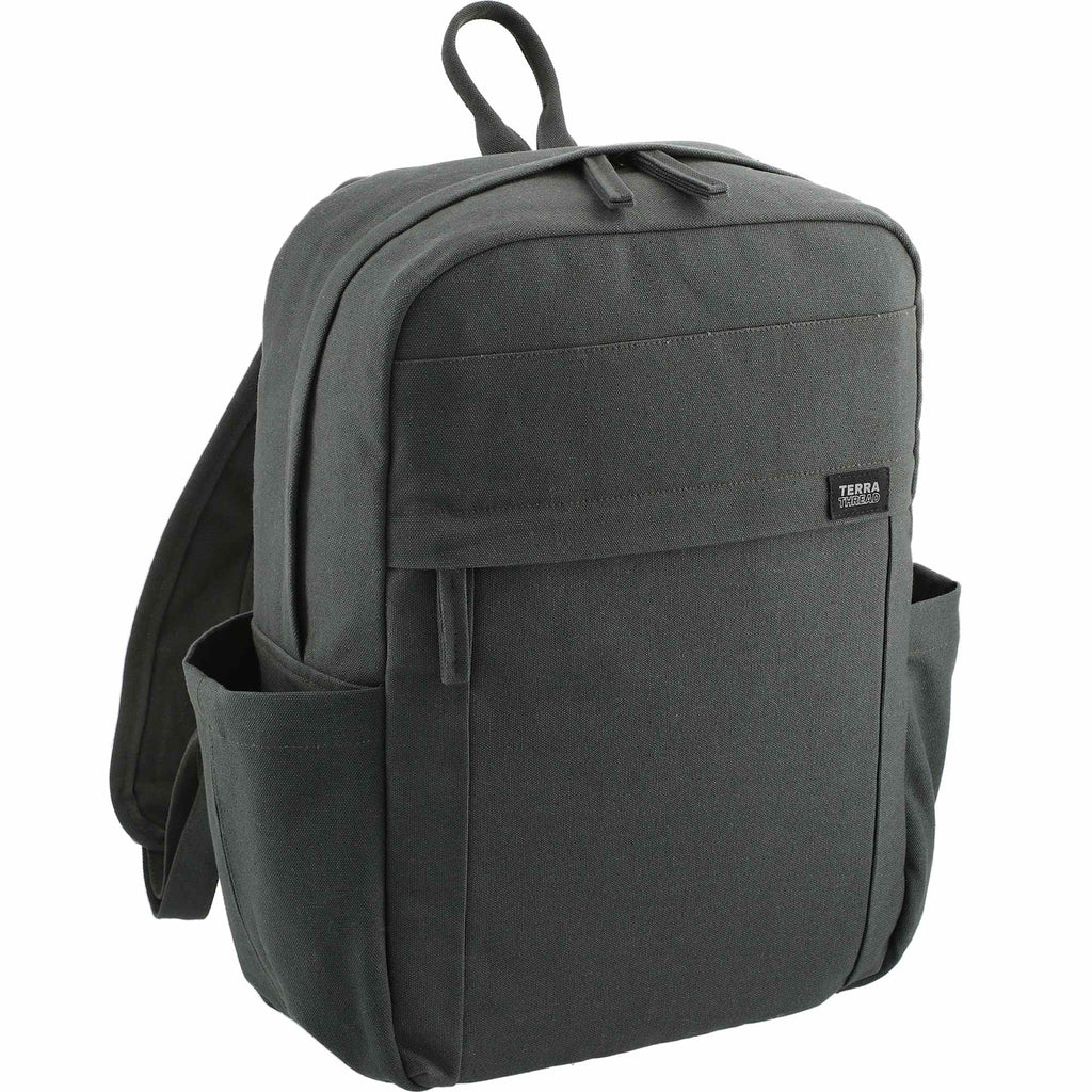 Terra Thread Earth Backpack in Fairtrade Organic Cotton, 15 Inch Embroidery - Charcoal - Right Angle 2