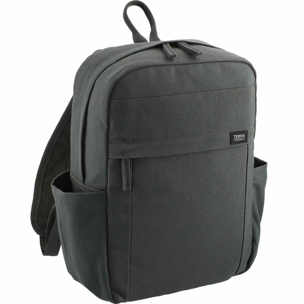 Terra Thread Earth Backpack in Fairtrade Organic Cotton, 15 Inch Transfer - Charcoal - Right Angle 2