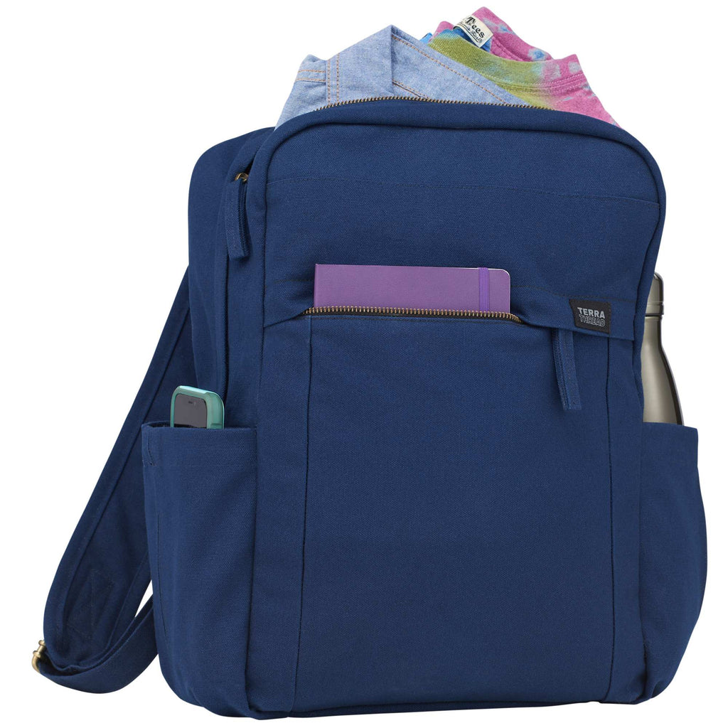 Terra Thread Earth Backpack in Fairtrade Organic Cotton, 15 Inch Transfer - Navy - Right Angle 3