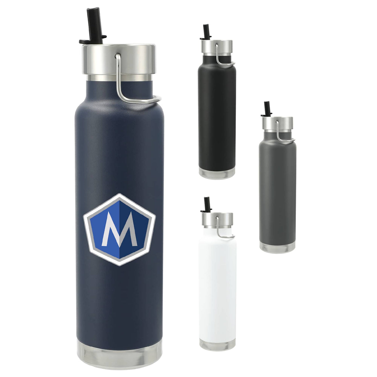 Thor Copper Insulated Bottle with Straw Lid, 25 oz - Navy - Front Group