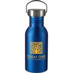 Thor Single Wall Stainless Bottle with Metal Loop, 20 oz Laser Engraving - Blue - Front
