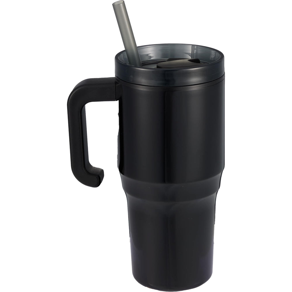 Thor Straw Tumbler with Handle, 20 oz Laser Engraving - Black - Back