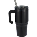 Thor Straw Tumbler with Handle, 20 oz Laser Engraving - Black - Back