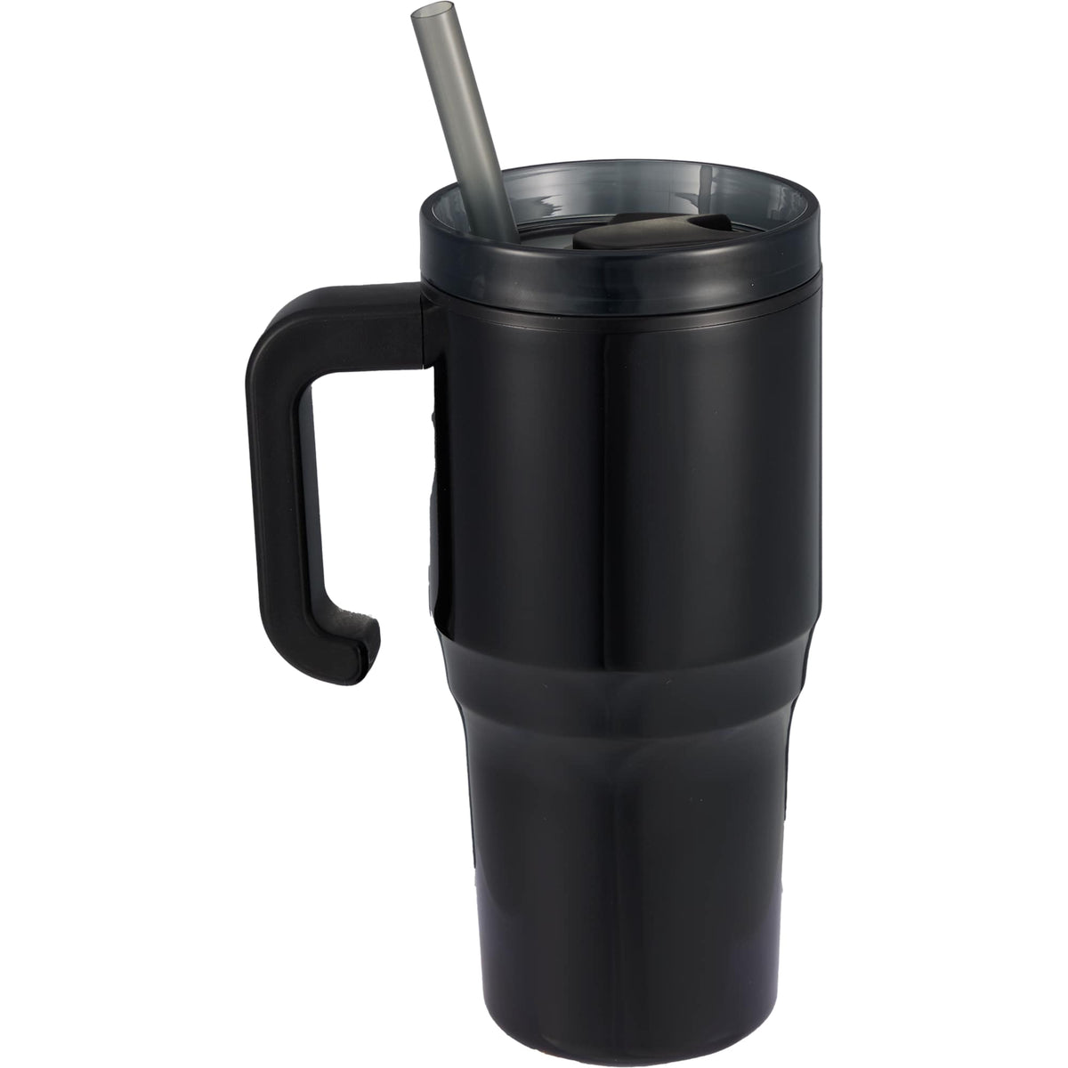 Thor Straw Tumbler with Handle, 20 oz Laser Engraving - Black - Back