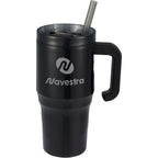 Thor Straw Tumbler with Handle, 20 oz Laser Engraving - Black - Front