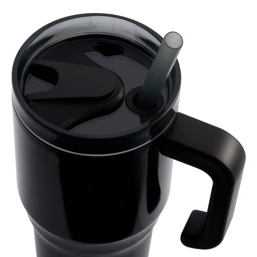 Thor Straw Tumbler with Handle, 20 oz Laser Engraving - Black - Lid