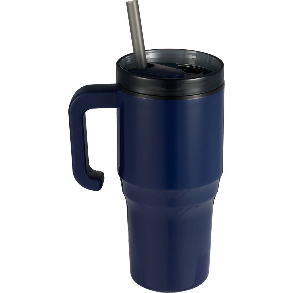 Thor Straw Tumbler with Handle, 20 oz Laser Engraving - Navy - Back