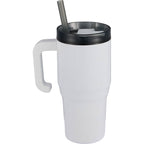 Thor Straw Tumbler with Handle, 20 oz Laser Engraving - White - Back