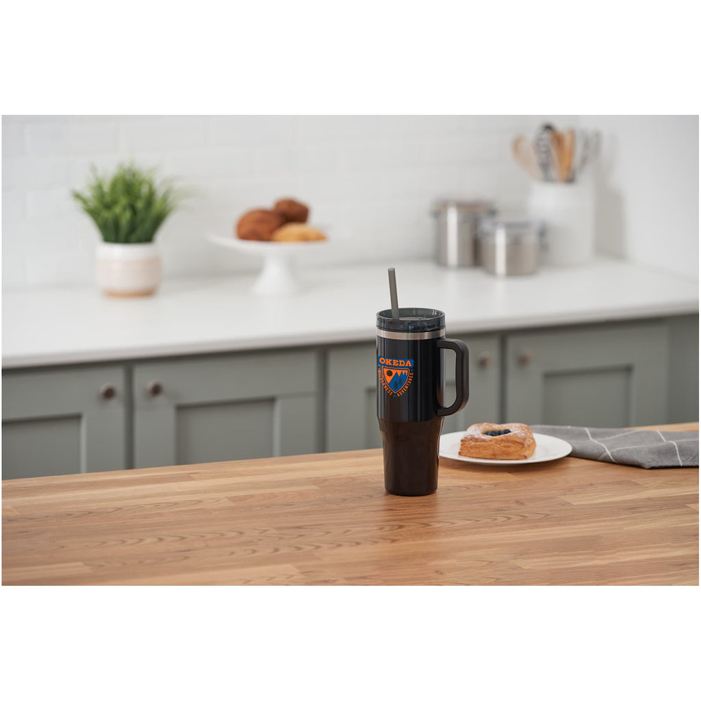 Thor Straw Tumbler with Handle, 40 oz - Black - Front 3