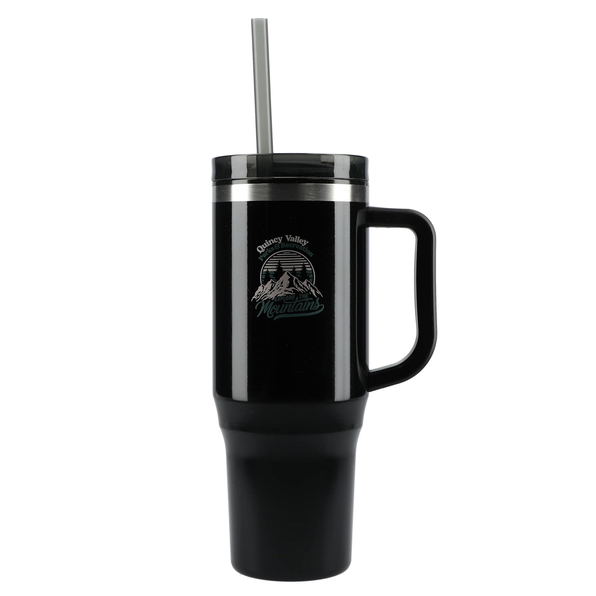 Thor Straw Tumbler with Handle, 40 oz - Black - Front 4