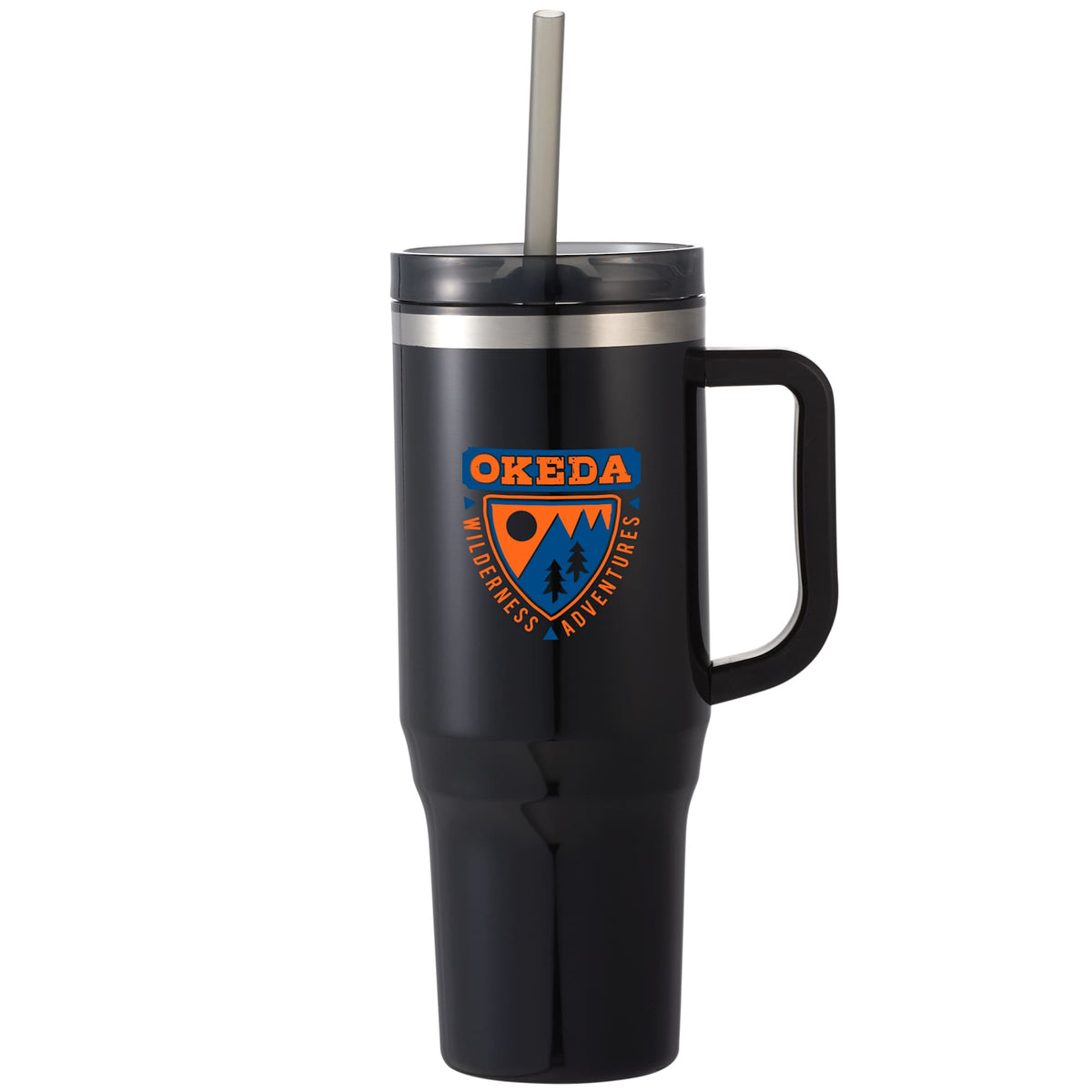 Thor Straw Tumbler with Handle, 40 oz - Black - Front