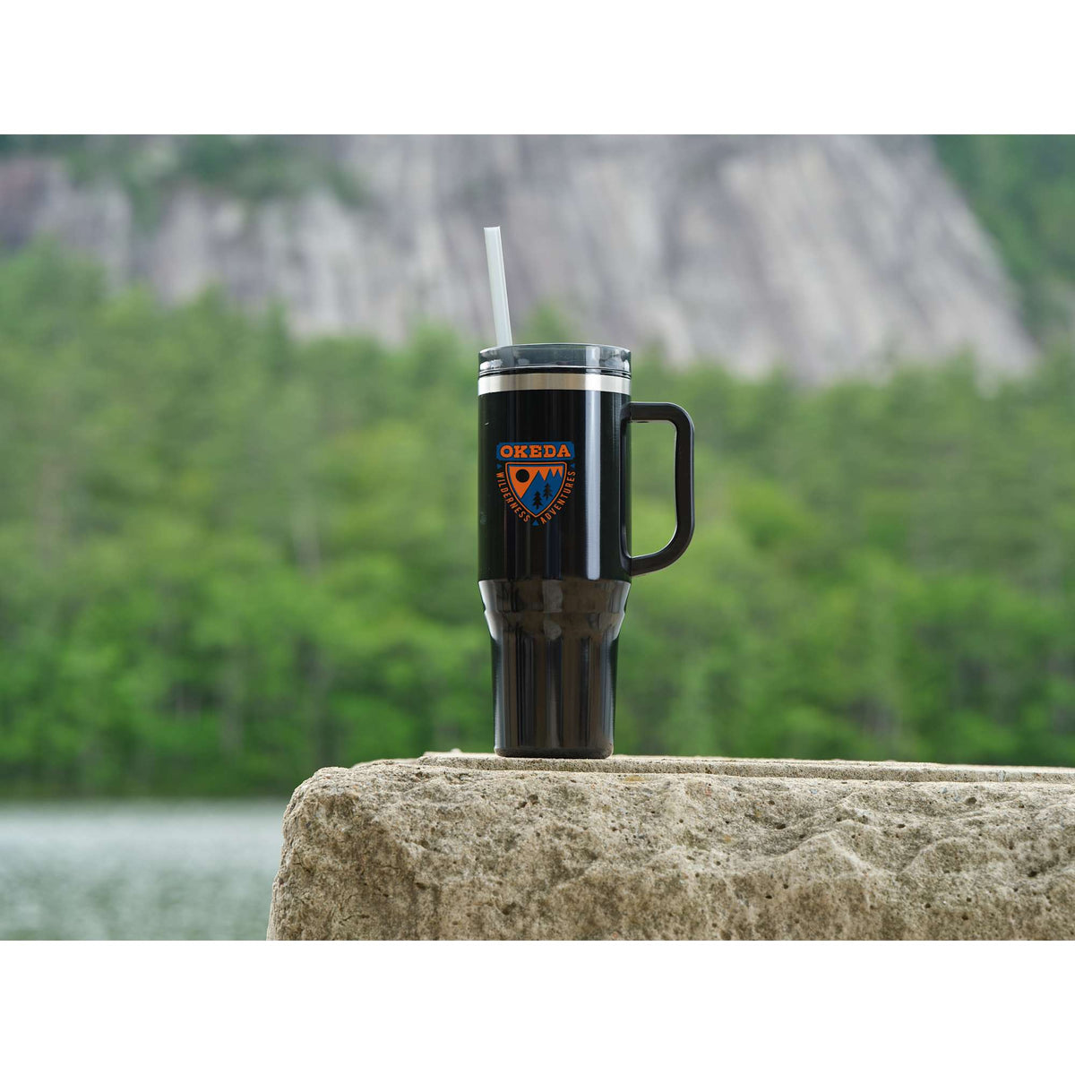 Thor Straw Tumbler with Handle, 40 oz - Black - Left Side 2