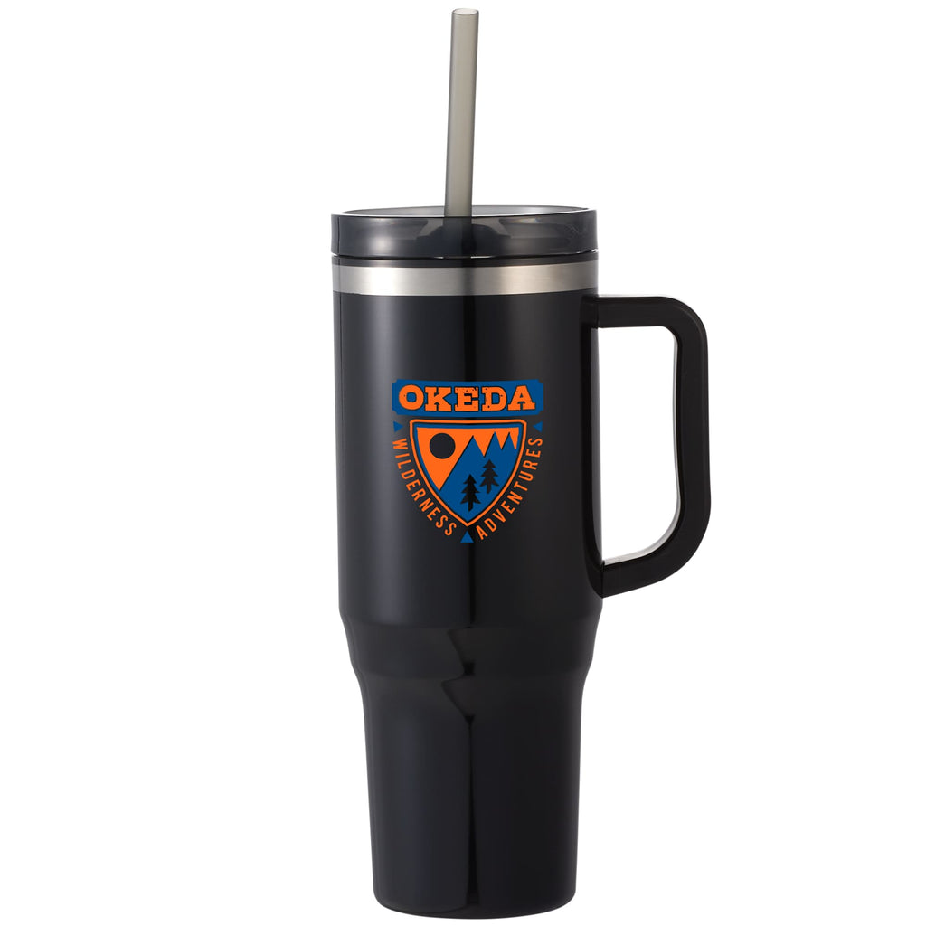 Thor Straw Tumbler with Handle, 40 oz Laser Engraving - Black - Front