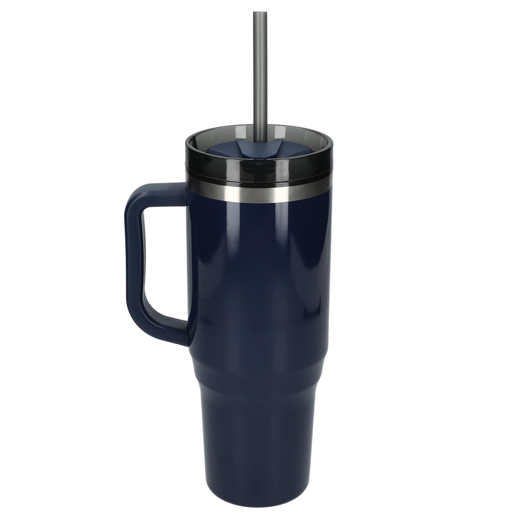 Thor Straw Tumbler with Handle, 40 oz Laser Engraving - Navy - Back