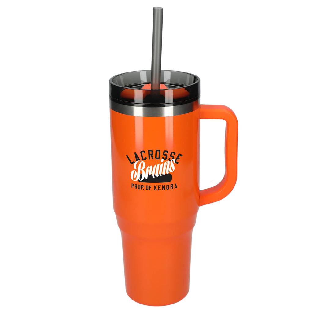 Thor Straw Tumbler with Handle, 40 oz Laser Engraving - Orange - Front
