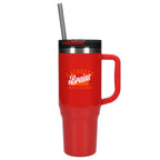 Thor Straw Tumbler with Handle, 40 oz Laser Engraving - Red - Front 2